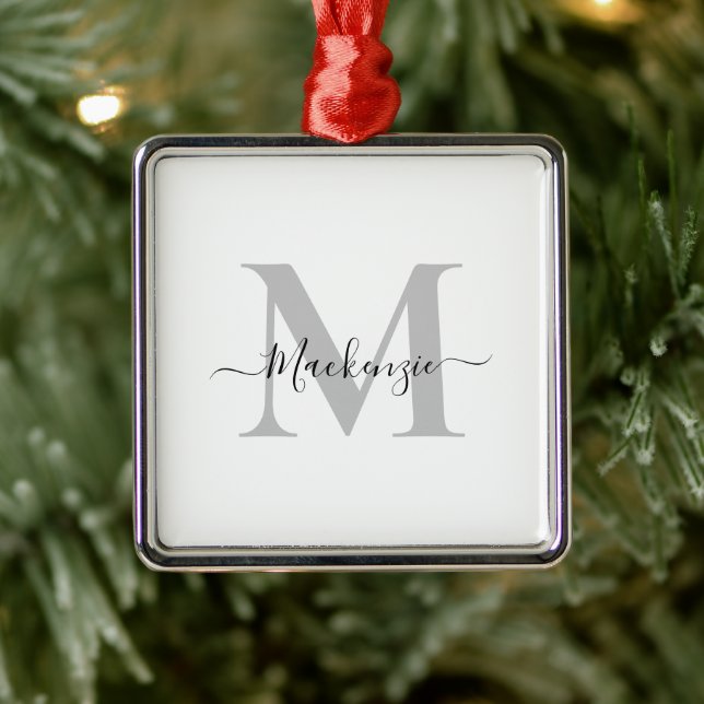 Personalise Monogram Initial Name Premium Square Metal Ornament (Tree)
