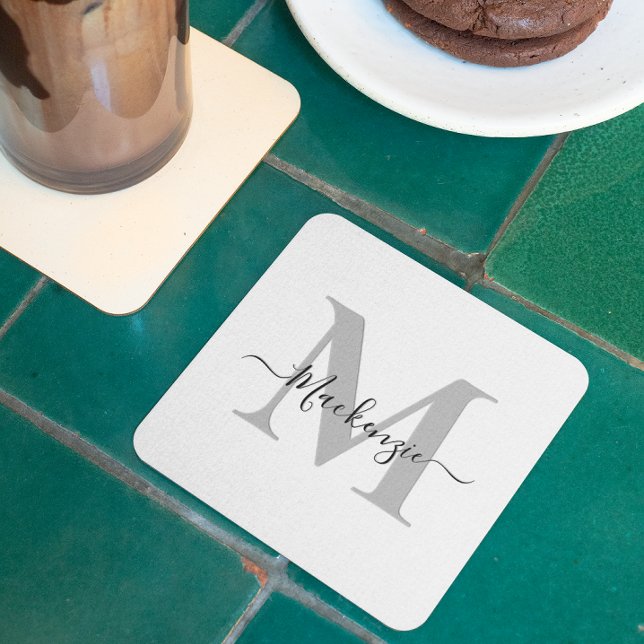 Personalise Monogram Initial Name Square Paper Coaster (Personalize Monogram Initial Name Square Paper Coaster)