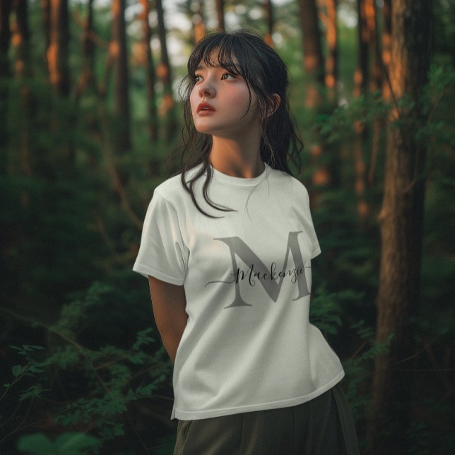 Personalise Monogram Initial Name Women's White T-Shirt (Personalize Monogram Initial Name Women's White T-Shirt)