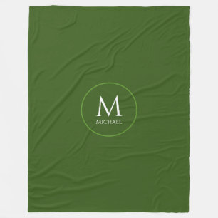 Personalise Monogram Initial Template Forest Green Fleece Blanket