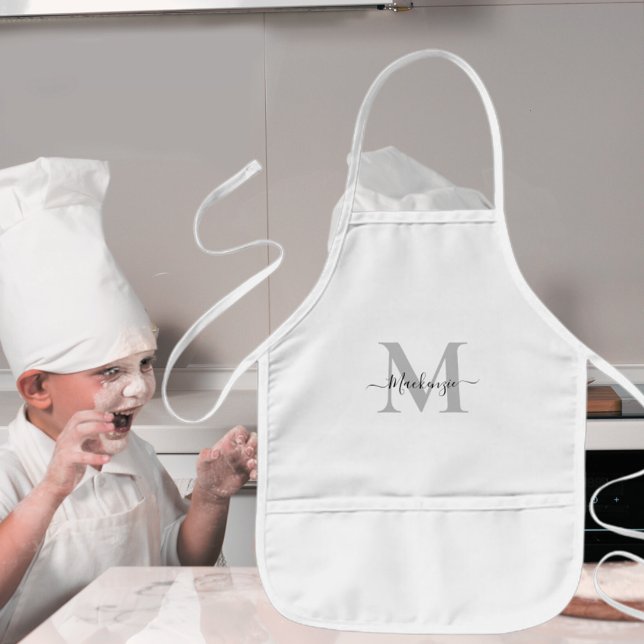 Personalise Monogram Name Add Photo Colour Kids Apron (Personalize Monogram Name Add Photo Color Kids' Apron)