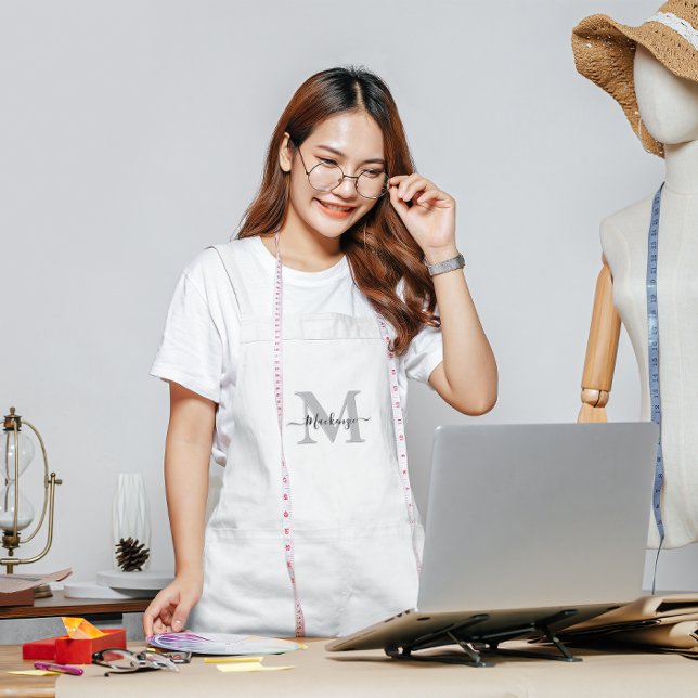 Personalise Monogram Name Add Photo Colour Standard Apron (Personalize Monogram Name Add Photo Color Adult Apron)