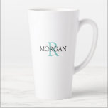 Personalise Monogram & Name, Light Teal & Black Latte Mug<br><div class="desc">Personalise with your Monogram and Name in light teal and black text. This simple classic design can also be used to promote your Company Name. Click “Customise” to change colours and type styles.</div>