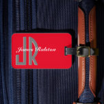 Personalise Monogram/Name, Red, Grey & White Luggage Tag<br><div class="desc">Personalise this Red,  Grey & White luggage tag with your monogram,  name,  address,  phone and email. This stylish and trendy designed Luggage Tag makes a great gift for him,  dad,  brother,  uncle or friend.</div>