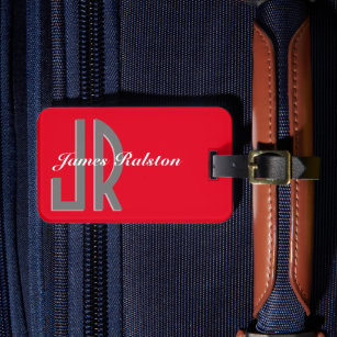 Personalise Monogram/Name, Red, Grey & White Luggage Tag