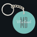Personalise Monogram Name Wh/Bk, Light Teal  Key Ring<br><div class="desc">Personalise this light teal keychain with your monogram and name in white and black text. Makes a great gift for him or her. Click “Customise” to change colours and type styles</div>