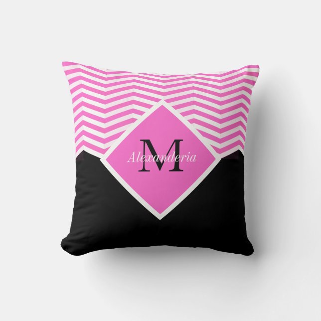 Personalise Monogram Pink White chevron Throw Pill Cushion (Front)