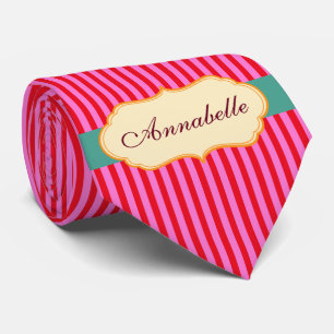 Personalise Monogram Teal Candy Stripes Pattern Tie
