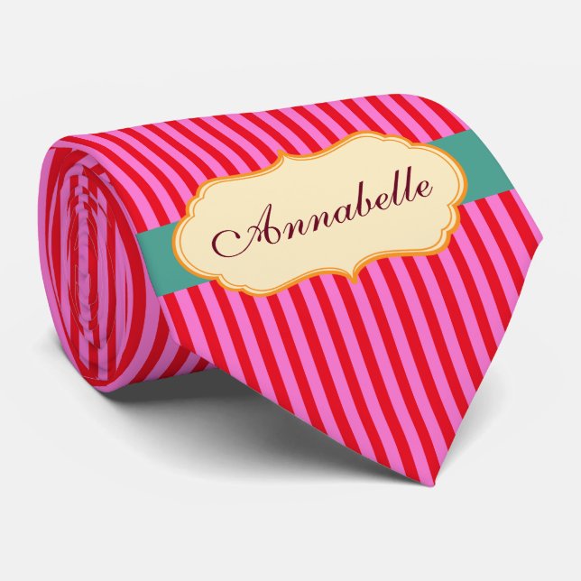 Personalise Monogram Teal Candy Stripes Pattern Tie (Rolled)