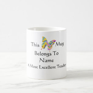 Personalise Most Excellent Teacher Butterfly Coffee Mug