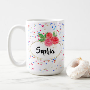 Personalise mug, glitter cheerful girl custom name coffee mug