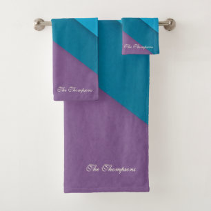 Personalise Multi-colour Purple Blue Green Gold  Bath Towel Set