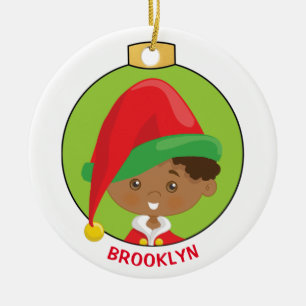 Personalise Multicultural Boy Elf Ceramic Ornament