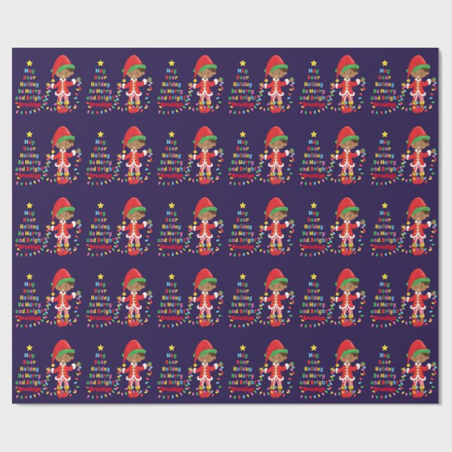 Personalise Multicultural Boy Elf Wrapping Paper (Flat)