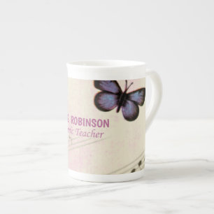 Personalise, Music Butterflies Thanks Teacher Bone China Mug