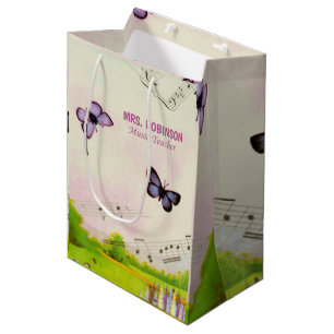 Personalise, Music Butterflies Thanks Teacher Medium Gift Bag
