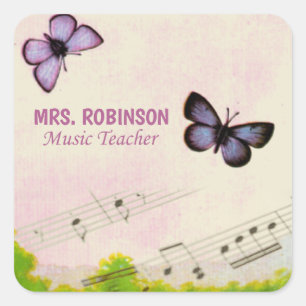 Personalise, Music Butterflies Thanks Teacher Square Sticker