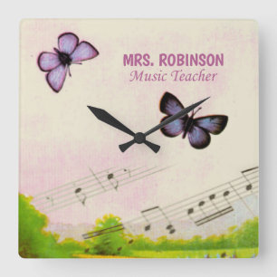 Personalise, Music Butterflies Thanks Teacher Square Wall Clock