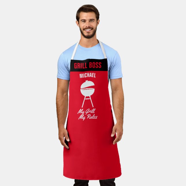 Personalise My Grill My Rules Funny BBQ Grill Chef Apron (Worn)