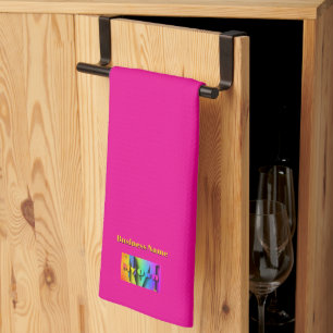 Personalise My Own Cafe Coffee Shop Hot Pink Tea Towel
