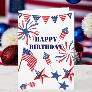 Personalise Name 4th of July Happy Birthday Card