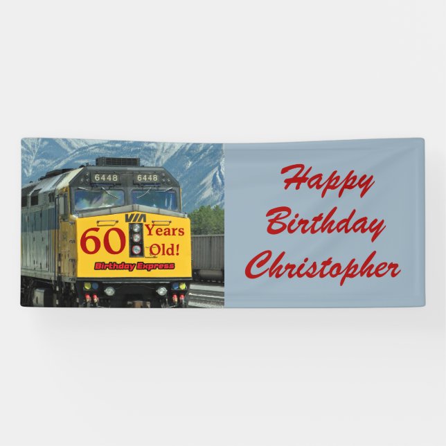 Personalise Name 60th Birthday Yellow Train Engine Banner (Horizontal)