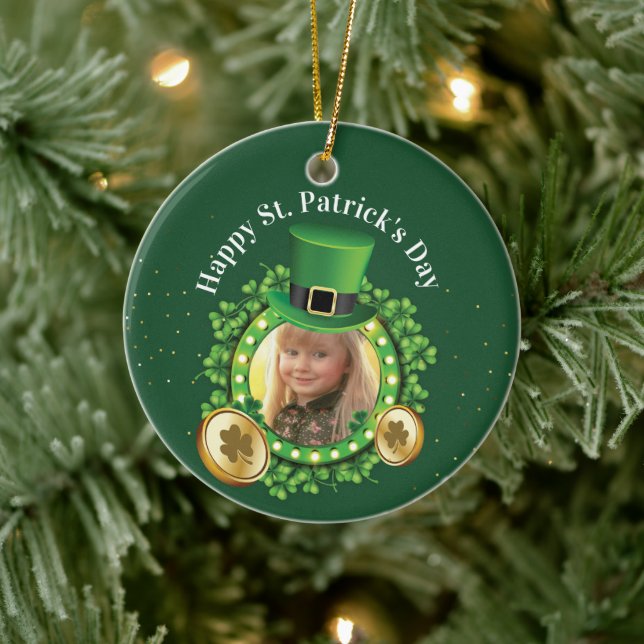 Personalise Name And Photo St. Patrick's Day Green Ceramic Ornament (Tree)