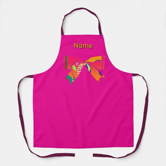 Personalise Name Apron With A Bow Pink Apron (Front)