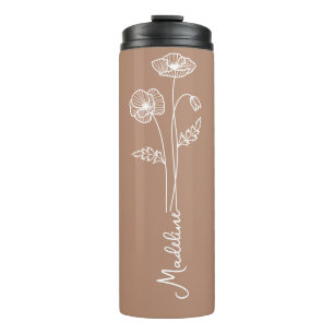 Personalise Name, August Birth Flower Taupe Thermal Tumbler