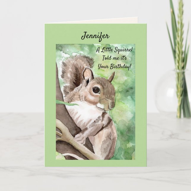 Personalise NAME Birthday Funny Squirrel Card (Front)