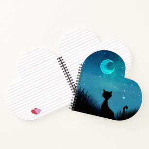 personalise name black cat Starry sky Notebook