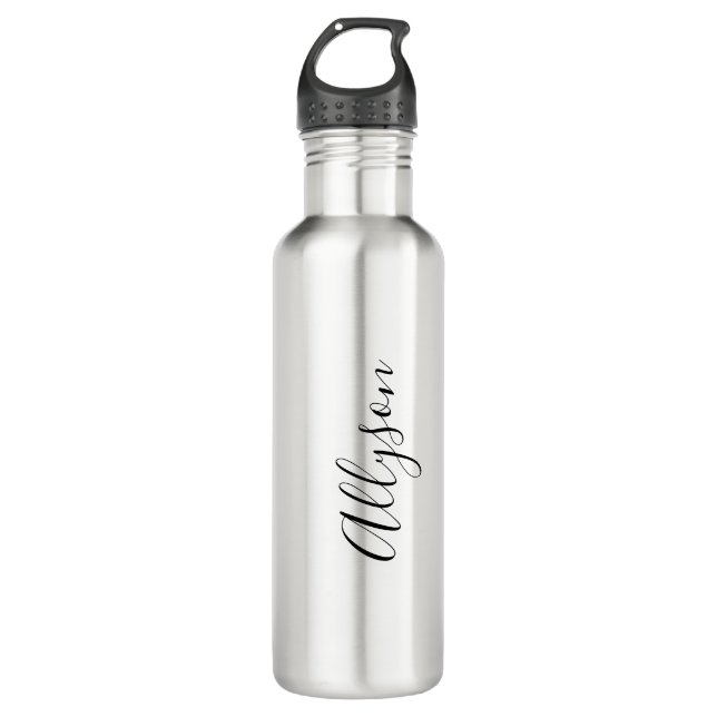Personalise Name, Black Script Text, Vertical 710 Ml Water Bottle (Front)