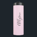 Personalise Name Black Script Vertical, Pale Pink Thermal Tumbler<br><div class="desc">Personalise your Name vertically In black Script Text on Pale Pink background. Click “Edit Using Design Tool” to change colours and type styles.</div>