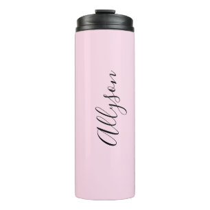Personalise Name Black Script Vertical, Pale Pink Thermal Tumbler