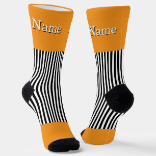Personalise Name Black White Stripes Orange Socks