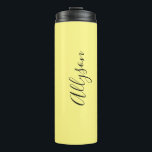 Personalise Name Blk. Script Vertical, Pale Yellow Thermal Tumbler<br><div class="desc">Personalise your Name vertically In Black Script Text on Pale Yellow background. Click “Edit Using Design Tool” to change colours and type styles.</div>