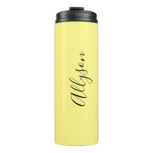 Personalise Name Blk. Script Vertical, Pale Yellow Thermal Tumbler
