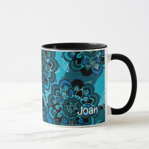 Personalise Name Blue Boho Paisley Black Inside Mu Mug
