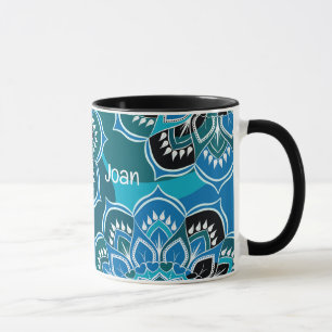 Personalise Name Blue Paisley Black Inside Mug