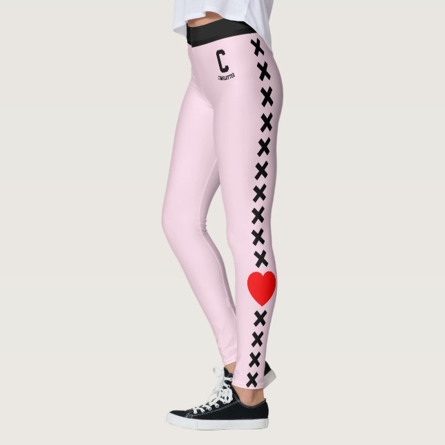 Personalise Name Blush Pink Black Pattern Red Love Leggings (Left)