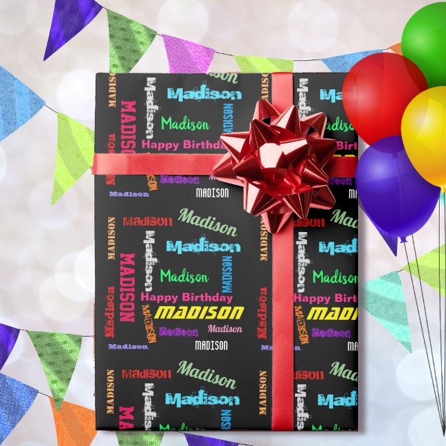 Personalise Name Bold Colours Happy Birthday Gift Wrapping Paper (Creator Uploaded)