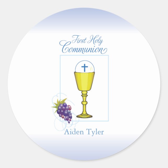 Personalise Name Boy First Communion Chalice, Host Classic Round Sticker (Front)
