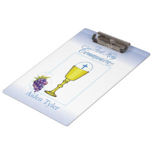 Personalise Name Boy First Communion Chalice, Host Clipboard