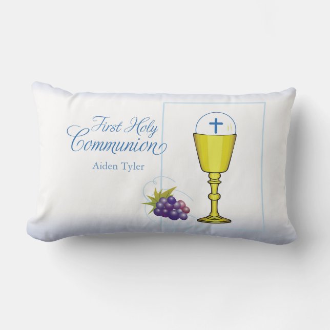 Personalise Name Boy First Communion Chalice, Host Lumbar Cushion (Front)