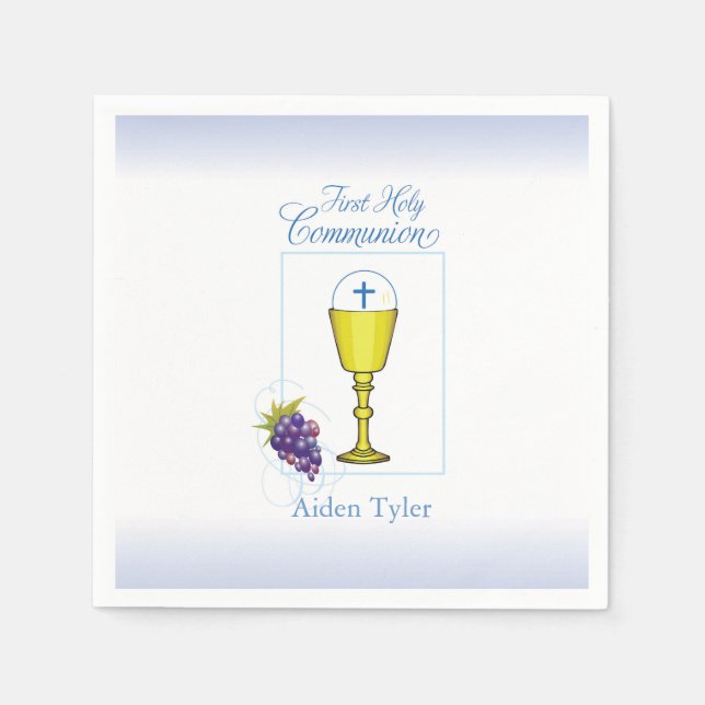Personalise Name Boy First Communion Chalice, Host Napkin (Front)