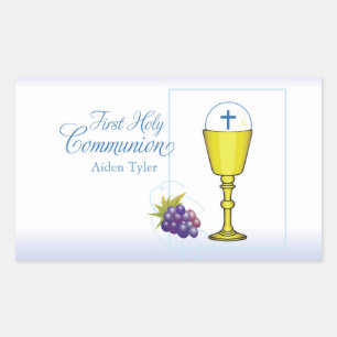 Personalise Name Boy First Communion Chalice, Host Rectangular Sticker