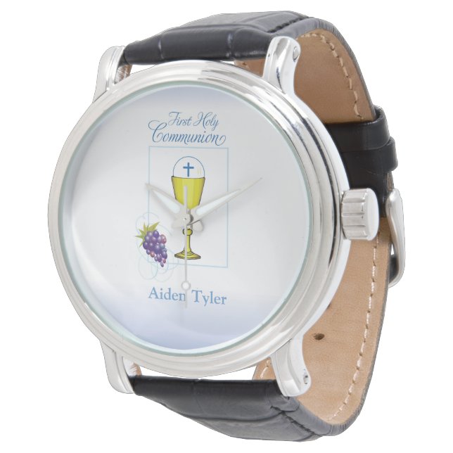 Personalise Name Boy First Communion Chalice, Host Watch (Angled)
