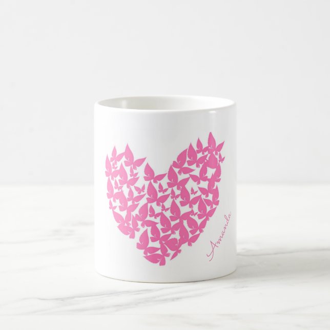personalise name butterfly heart pink mug (Center)