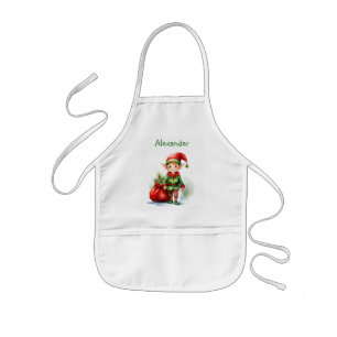 Personalise Name Christmas elf with sack of gifts Kids Apron