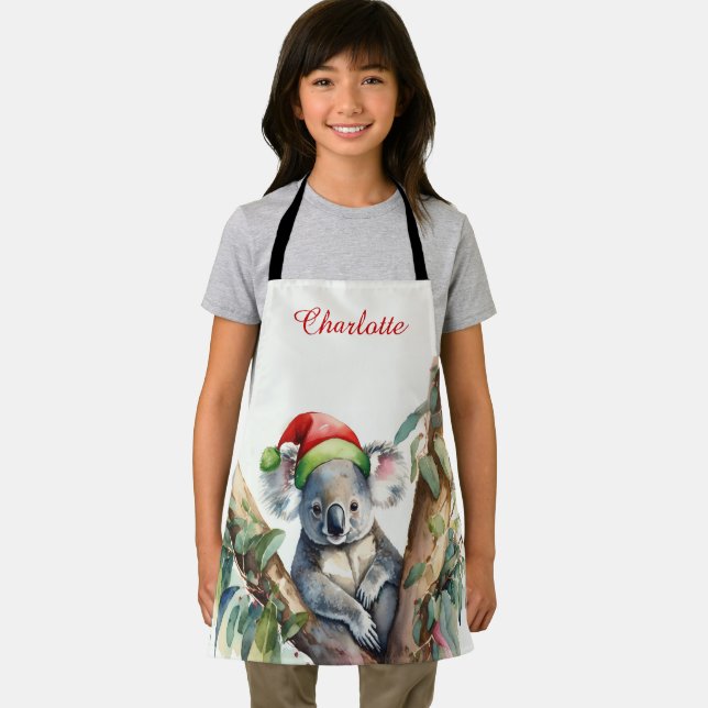 Personalise Name Christmas Koala in gumtree Apron (Insitu)